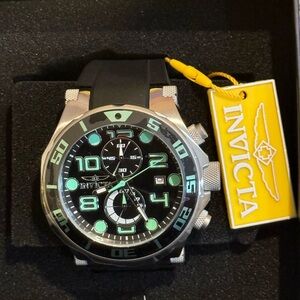 Invicta Pro Diver Black and Silver Watch with Green Accents